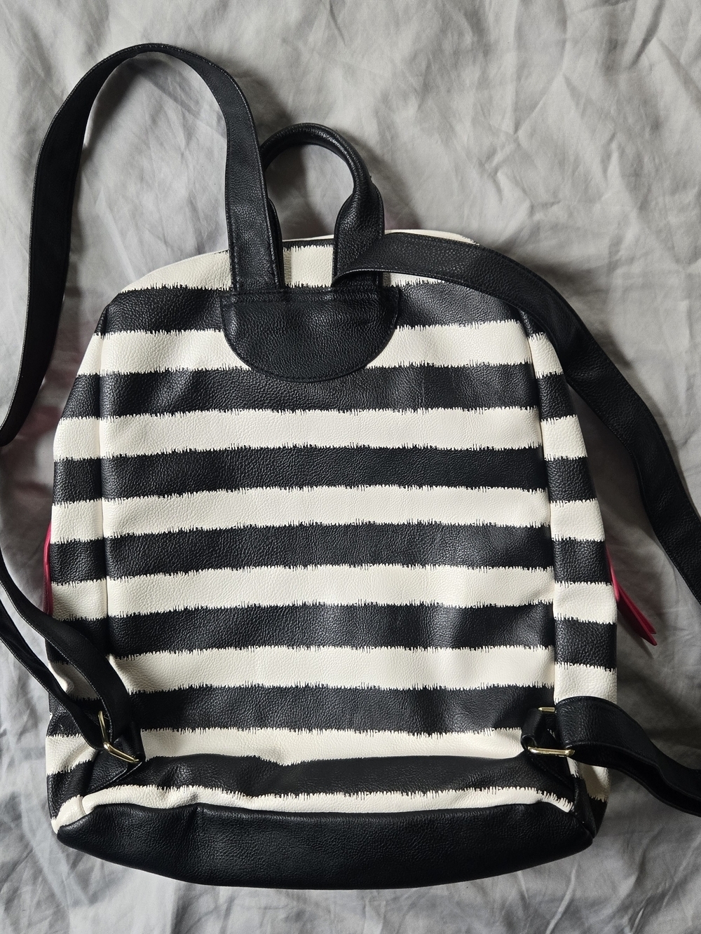 Betsey Johnson Rotary Phone Stripe Backpack with Hot Pink Trim Rose Interior - Picture 4 of 10